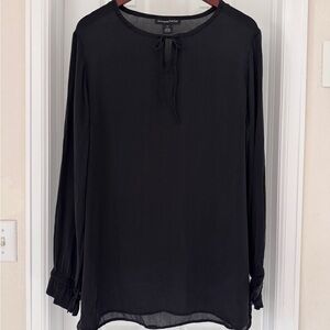Bloomingdale’s 100% Silk Black Tie-Neck Blouse